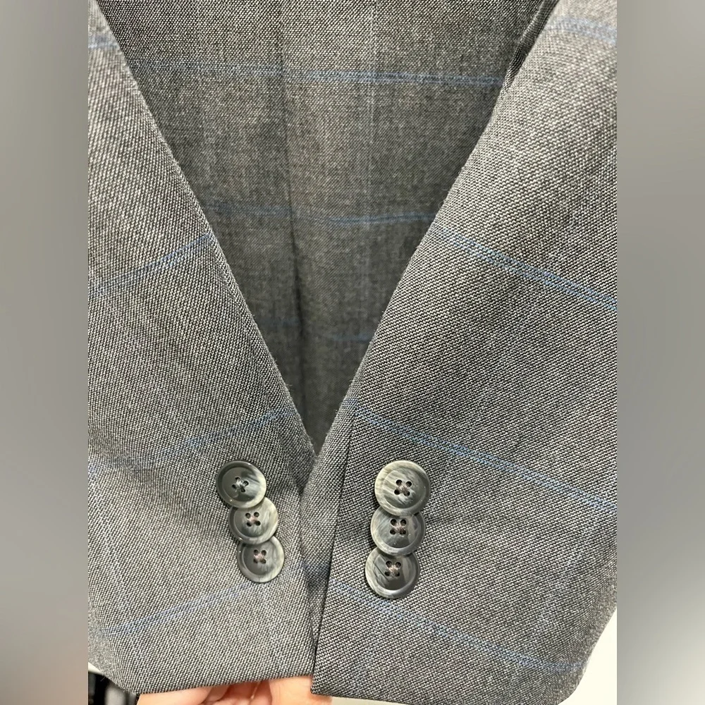 Ben Sherman Bi-Stretch Suit Jacket Blazer Sport Coat 38S Gray light blue plaid